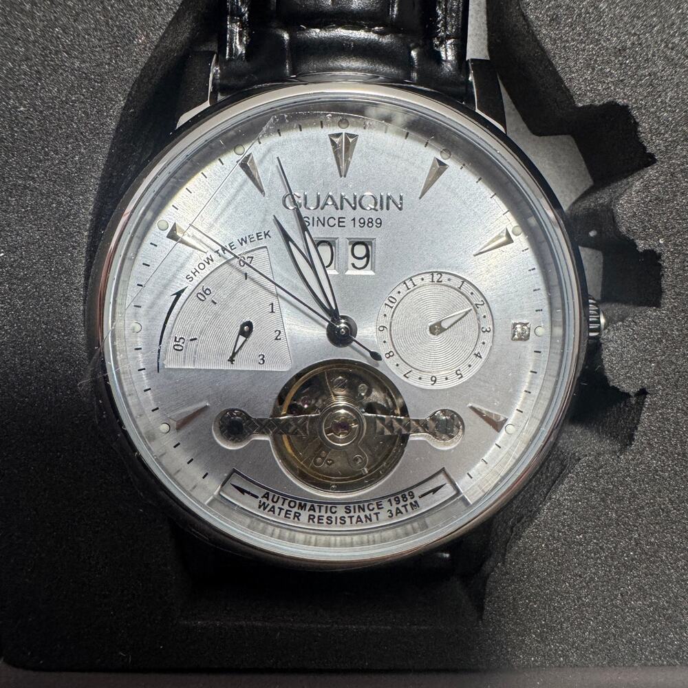 Automatic Men’s Watch – Guanqin - Open Heart Design – Leather Band - NEW in Box